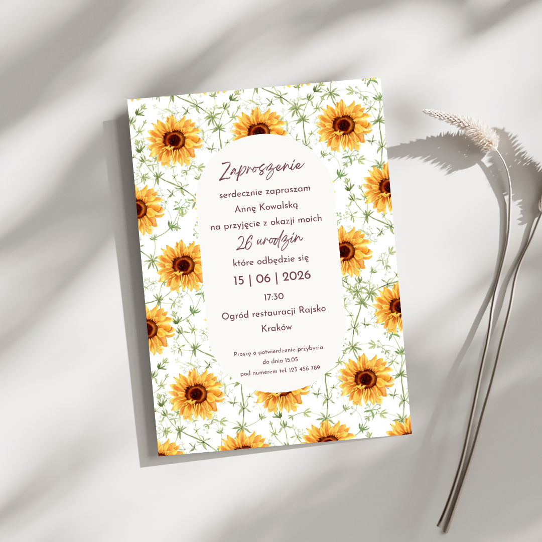 Słoneczniki personalizowane zaproszenie