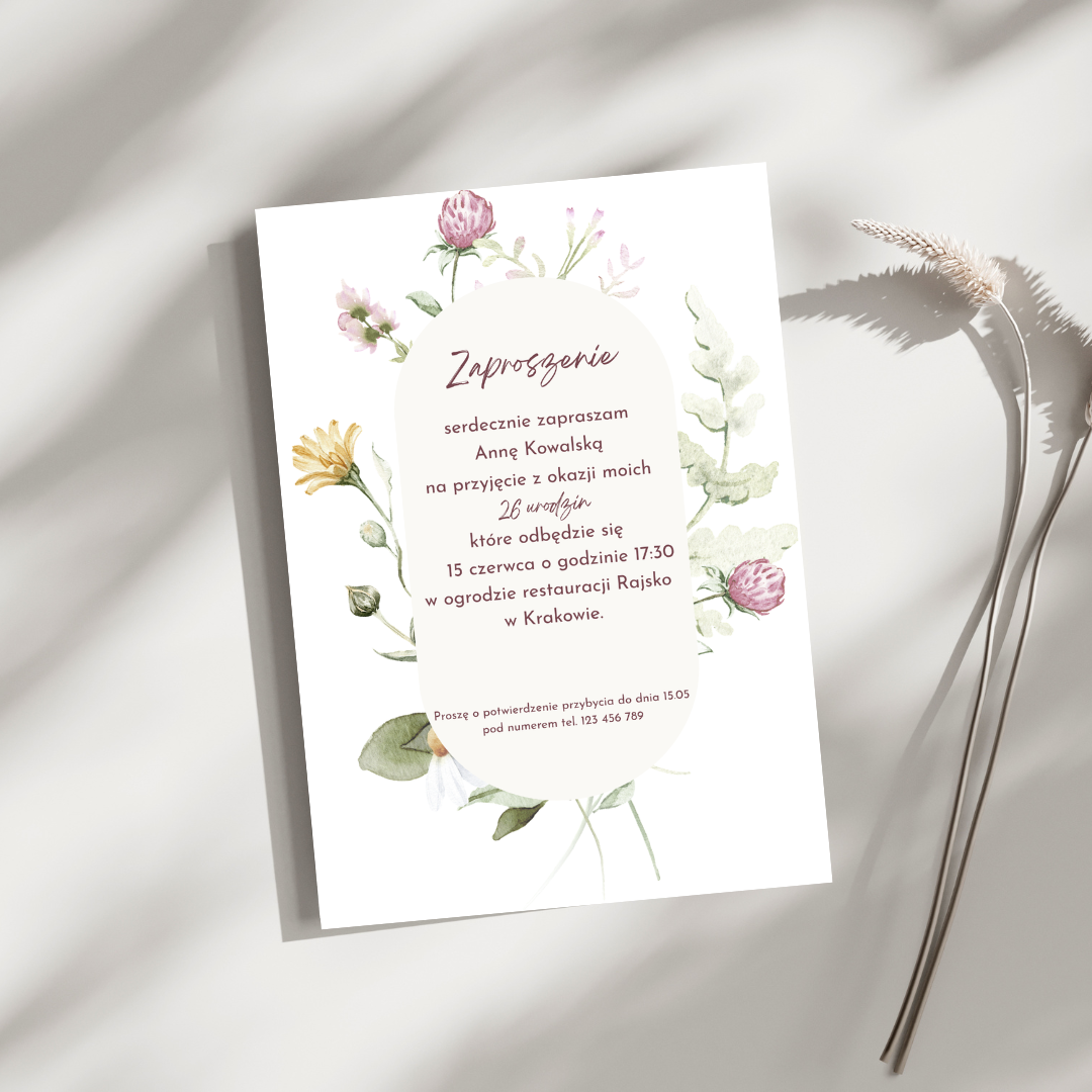 Polne kwiaty personalizowane zaproszenie
